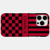 Schwarz-rot kariert gestreift personalisiert Case-Mate iPhone hülle (Rückseite (Horizontal))