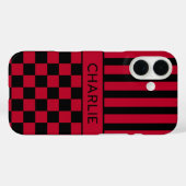 Schwarz-rot kariert gestreift personalisiert Case-Mate iPhone hülle (Rückseite (Horizontal))