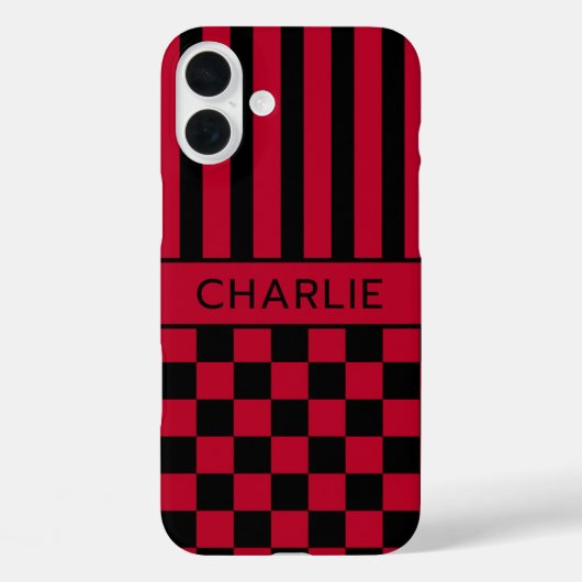 Schwarz-rot kariert gestreift personalisiert Case-Mate iPhone hülle (Rückseite)