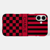 Schwarz-rot kariert gestreift personalisiert Case-Mate iPhone hülle (Rückseite (Horizontal))