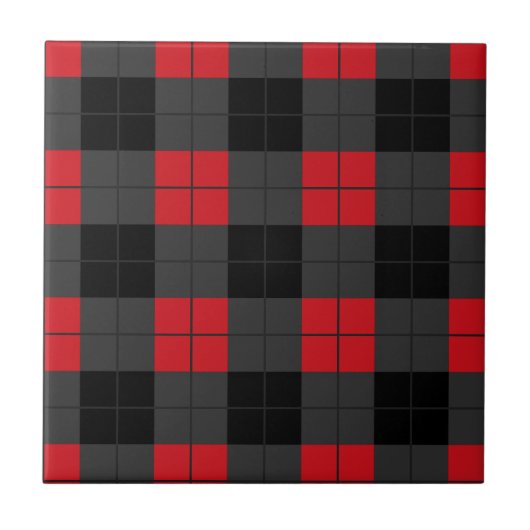 Schwarz-Rot-Karierter Karo Keramik Tile Fliese (Vorderseite)