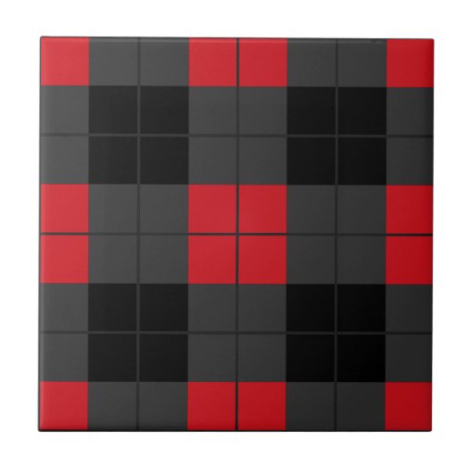 Schwarz-Rot-Karierter Karo Keramik Tile Fliese (Vorderseite)