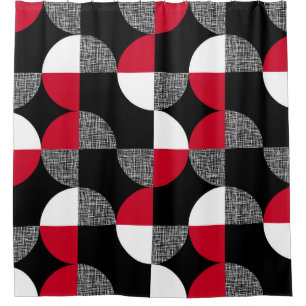 Schwarz, rot, kariertes geometrisches Muster. Duschvorhang