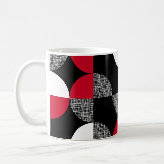 Schwarz, rot, kariertes geometrisches Muster. Kaffeetasse (Links)