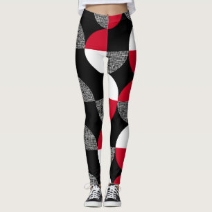 Schwarz, rot, kariertes geometrisches Muster. Leggings