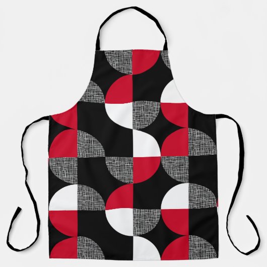 Schwarz, rot, kariertes geometrisches Muster. Schürze (Vorderseite)