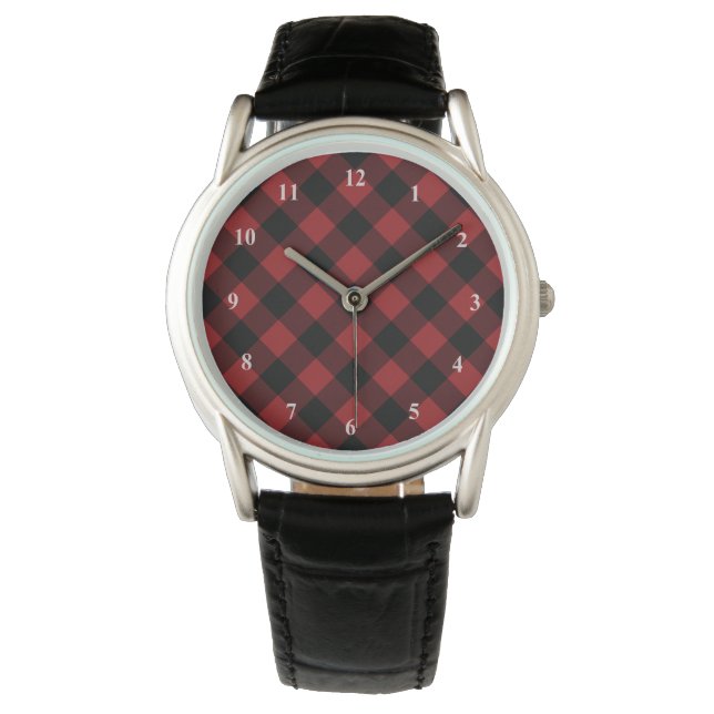 Schwarz-Rot-Karo-Uhr Armbanduhr (Vorderseite)