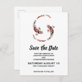 Schwarz-Rot-Koi-Hochzeit: Das Datum speichern Einladungspostkarte (Vorne/Hinten)