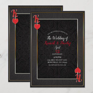 Schwarz & Rot König der Herzkarten Elegante Hochze Einladung