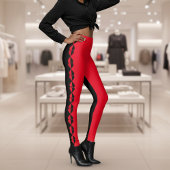 Schwarz-Rot-Königin der Herz-Farbblock-Leggings Leggings