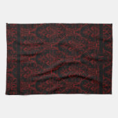Schwarz-Rot-Kontur-Monogramm Damask Blumenmuster-W Geschirrtuch (Horizontal)