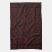 Schwarz-Rot-Kontur-Monogramm Damask Blumenmuster-W Geschirrtuch (Vertikal)
