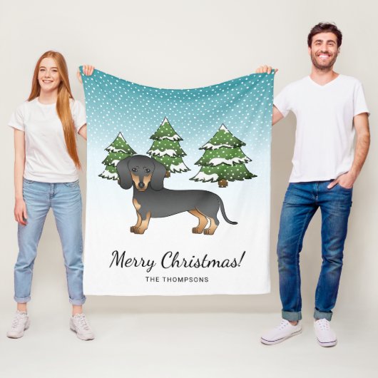 Schwarz-Rot-Kurzhaar-Dachshund - Winterwald Fleecedecke (Beispiel)