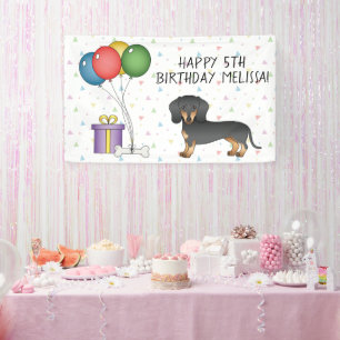 Schwarz-Rot-Kurzhaar-Dackel Frohes Geburtstag Banner