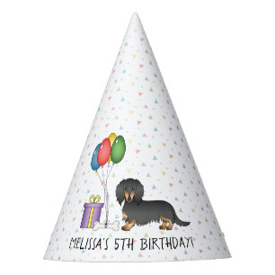 Schwarz-Rot Langhaar Dachshund - Geburtstag Partyhütchen