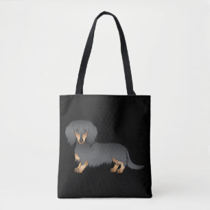 Schwarz-Rot-Langhaar-Dackel-Cartoon-Hund Tasche