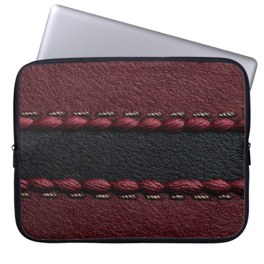 Schwarz-Rot-Ledereffekt Laptopschutzhülle (Vorderseite)