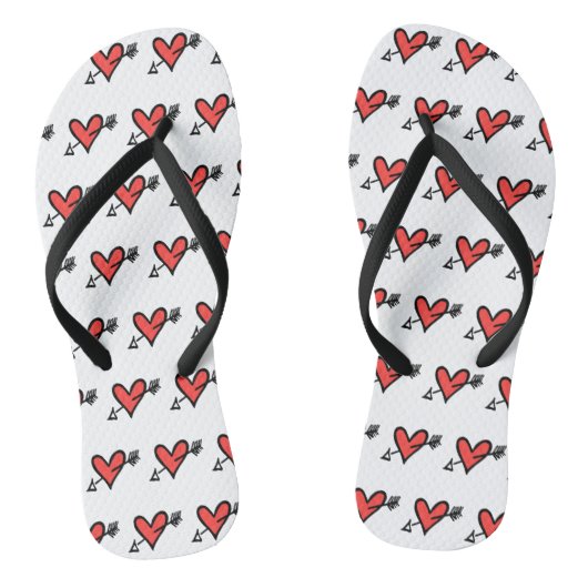 Schwarz/Rot Liebe Flip Flops Badesandalen (Fußbett)