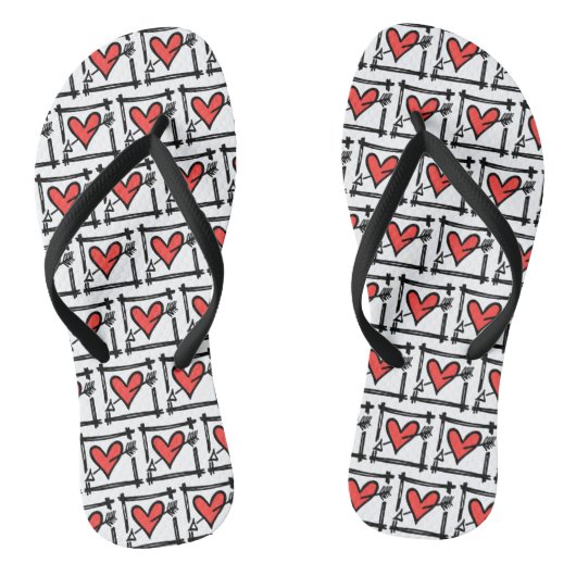 Schwarz/Rot Liebe Flip Flops Badesandalen (Fußbett)