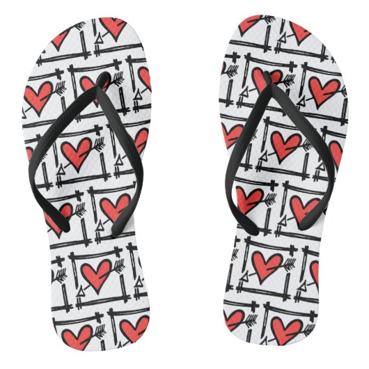 Schwarz/Rot Liebe Flip Flops Badesandalen (Fußbett)