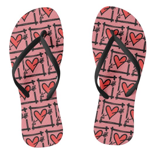 Schwarz/Rot Liebe Flip Flops Badesandalen (Fußbett)