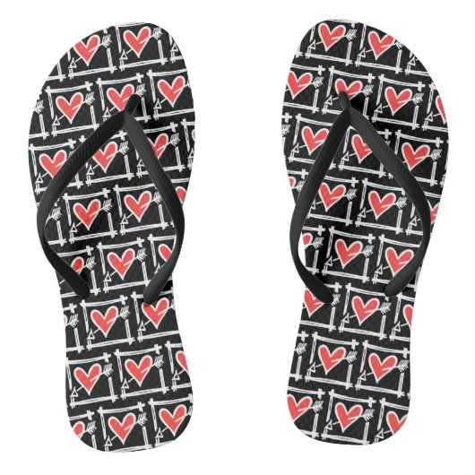 Schwarz/Rot Liebe Flip Flops Badesandalen (Fußbett)
