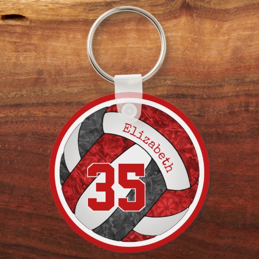 Schwarz-Rot-Mädchen-Volleyball-Mannschaftsfarbe Schlüsselanhänger (Rückseite)