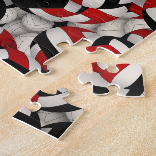 Schwarz-Rot-Mannschaft Farben Jungen Volleyball Puzzle (Seite)