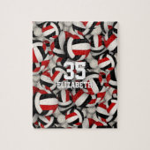 Schwarz-Rot-Mannschaft Farben Jungen Volleyball Puzzle (Vertikal)