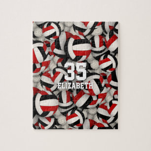 Schwarz-Rot-Mannschaft Farben Jungen Volleyball Puzzle