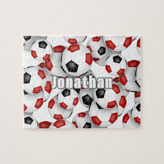 Schwarz Rot Mannschaft Farben Jungs Fußball Puzzle (Horizontal)