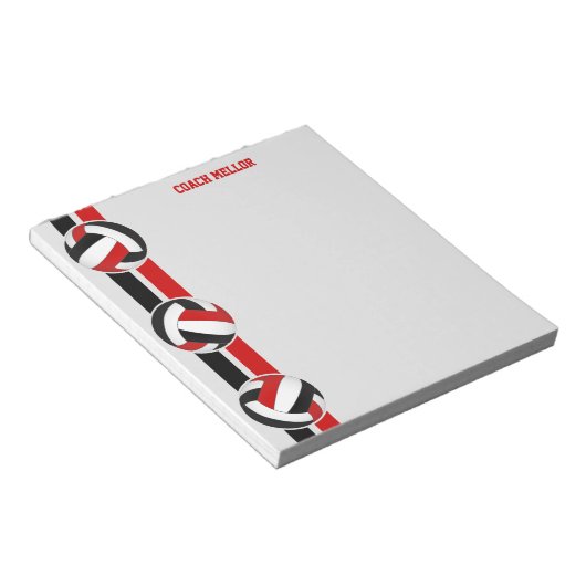 Schwarz-Rot-Mannschaftsfarben Volleyball-Trainer Notizblock (angewinkelt)