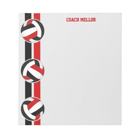 Schwarz-Rot-Mannschaftsfarben Volleyball-Trainer Notizblock (Vorderseite)