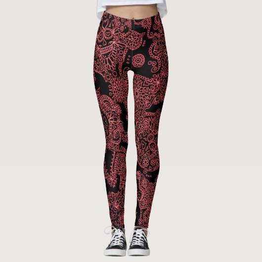 Schwarz-Rot-Mäntel Leggings (Vorderseite)