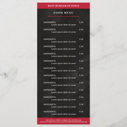 Schwarz, rot menükarte (Rückseite)