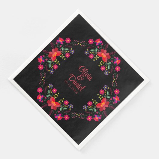 Schwarz-Rot-Mexikanisch-Blumenfiesta Serviette (Ecke)