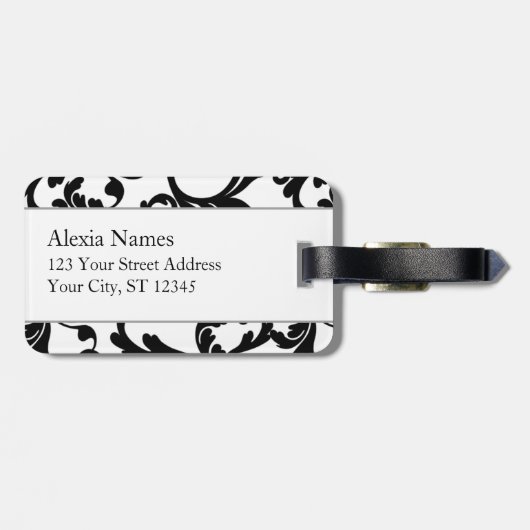 Schwarz-rot-Mit Monogramm Damaskus-Drucke Gepäckanhänger (Rückseite horizontal)