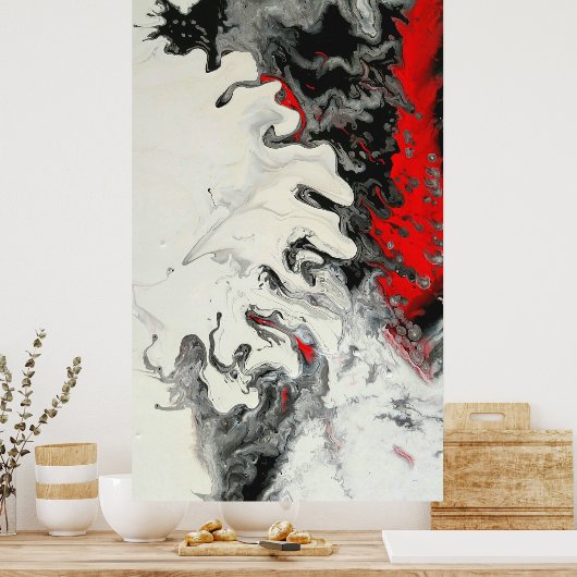 Schwarz-Rot-Moderne Abstrakte Fluid Art Poster (Küche)
