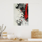 Schwarz-Rot-Moderne Abstrakte Fluid Art Poster (Küche)