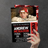 Schwarz/Rot Modernes Abschluss Foto Einladung