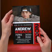 Schwarz/Rot Modernes Abschluss Foto Einladung