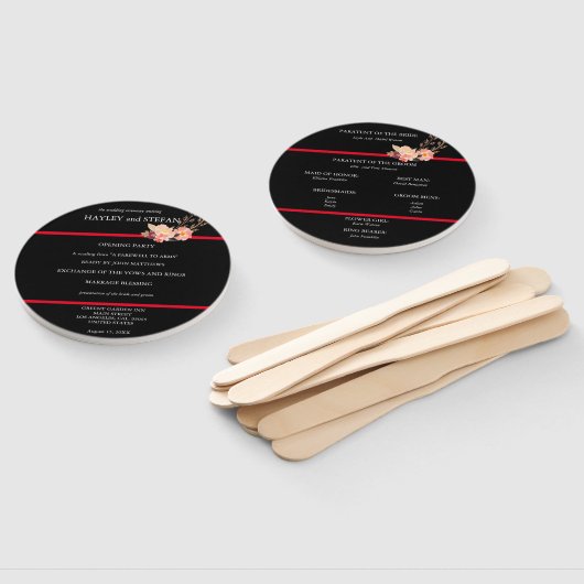 Schwarz-Rot-Modernes White-Script-Hochzeitsprogram Fächer (Non-assembled)