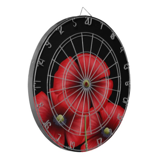 Schwarz-Rot-Mohn-Blume Dartboard mit Dartboard Dartscheibe (Vorderseite Links)
