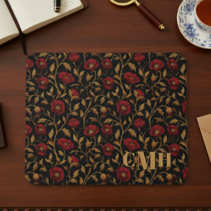 Schwarz & Rot Mohn Vintage William Morris Monogram Mousepad