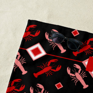 Schwarz-Rot-Monogram-Hummer-Küstenthema Strandtuch