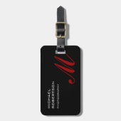 Schwarz-Rot-Monogramm-Initialen Schlicht Minimalis Gepäckanhänger (Vorderseite vertikal)