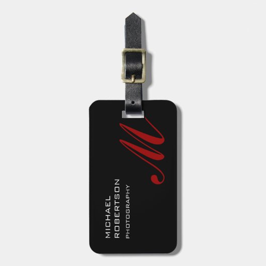 Schwarz-Rot-Monogramm-Initialen Schlicht Minimalis Gepäckanhänger (Vorderseite vertikal)