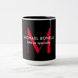 Schwarz-Rot-Monogramm Moderner Minimalistischer Na Zweifarbige Tasse