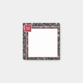 Schwarz-Rot-Monogramm-Muster der schwarzen Blütenz Post-it Klebezettel (Vorderseite)