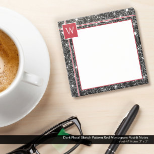 Schwarz-Rot-Monogramm-Muster der schwarzen Blütenz Post-it Klebezettel